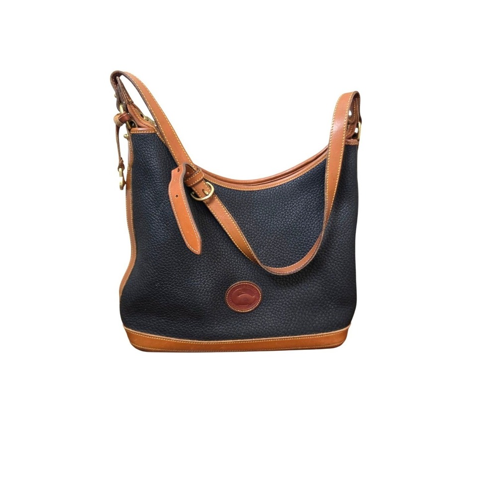 VTG Dooney & Bourke Black & Brown‎ Leather Y2k Shoulder Bag Adjustable Strap M